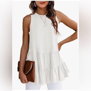 ANAMA White Sleeveless Peplum Tiered Tops